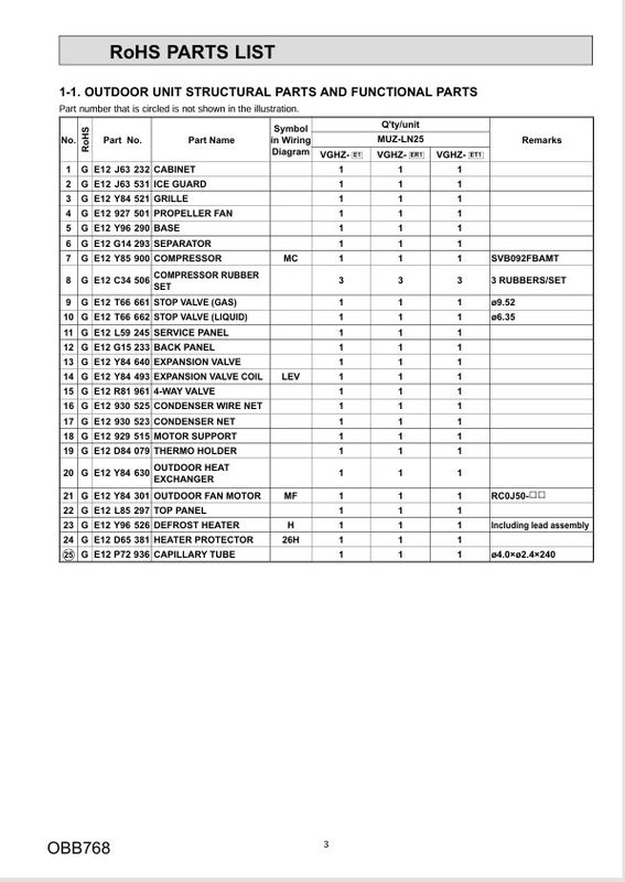 Splittegning Mitsubishi Kaiteki LN25-35